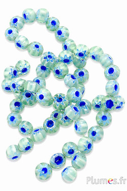 Glasperlen Blumenmotiv - Ø 7 mm - grün-blau
